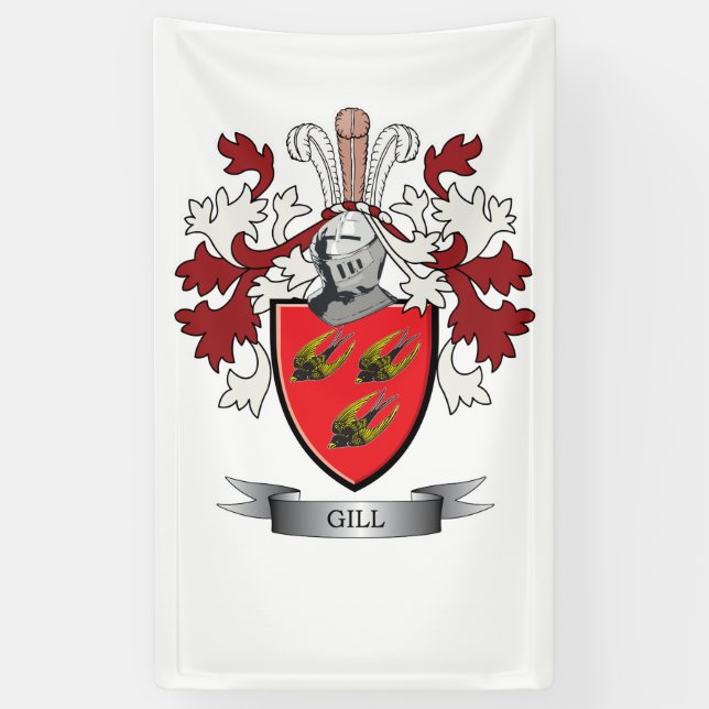 Gill Family Crest Coat of Arms Banner (Vertical)