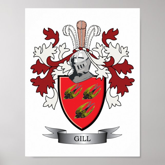 Gill Family Crest Coat of Arms Poster (Front)