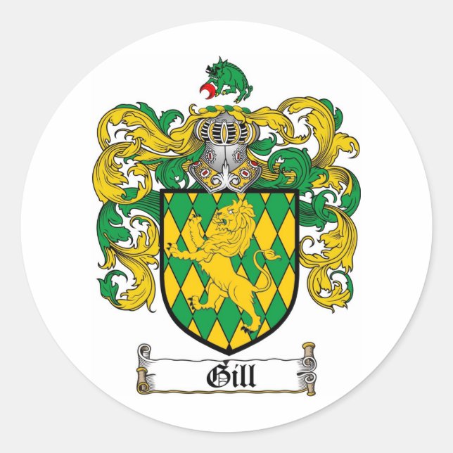 GILL FAMILY CREST -  GILL COAT OF ARMS CLASSIC ROUND STICKER (Front)
