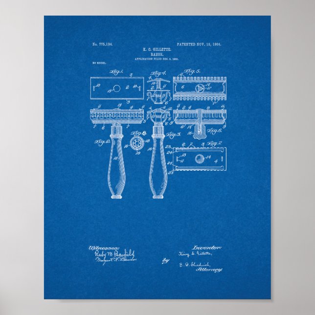 Gillette Razor Patent - Blueprint Poster (Front)
