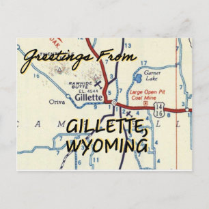 Gillette Wyoming Vintage Map Postcard