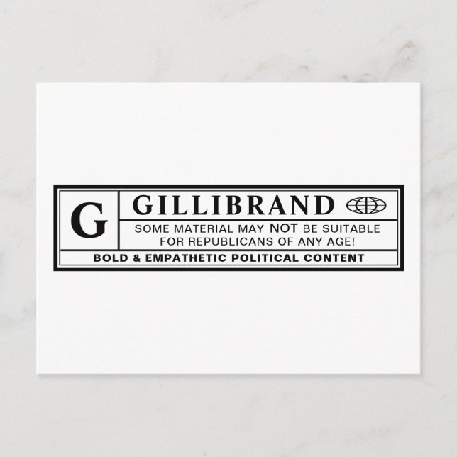 Gillibrand Warning Label Postcard (Front)