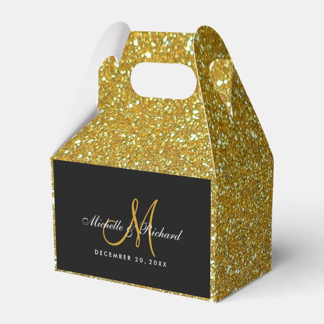 Gilly Gold Glitter Monogram Wedding Favour Box (Front Side)