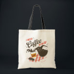Gilmore Girls Luke’s Coffee IV Quote Tote Bag<br><div class="desc">For those who take their coffee as seriously as Lorelai Gilmore, this Gilmore Girls design says it all: “I need coffee in an IV.” Featuring a steaming pot pouring into a Luke’s Diner cup on a classic red chequered tablecloth, this energetic artwork is perfect for fans who run on caffeine...</div>