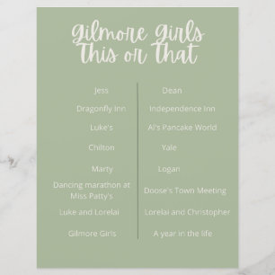 gilmore girls party this or that game