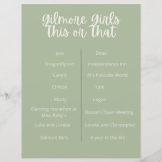 gilmore girls party this or that game 