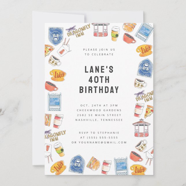 Gilmore Girls Watercolor Icons Birthday Invitation (Front)