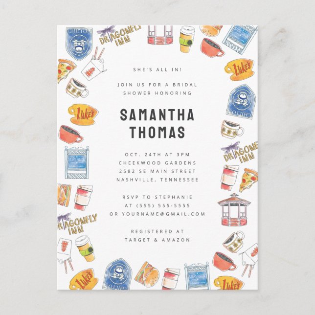 Gilmore Girls Watercolor Icons Bridal Shower Postcard (Front)