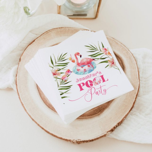 Gilr pool birthday party pink flamingo  napkin (Creator Uploaded)
