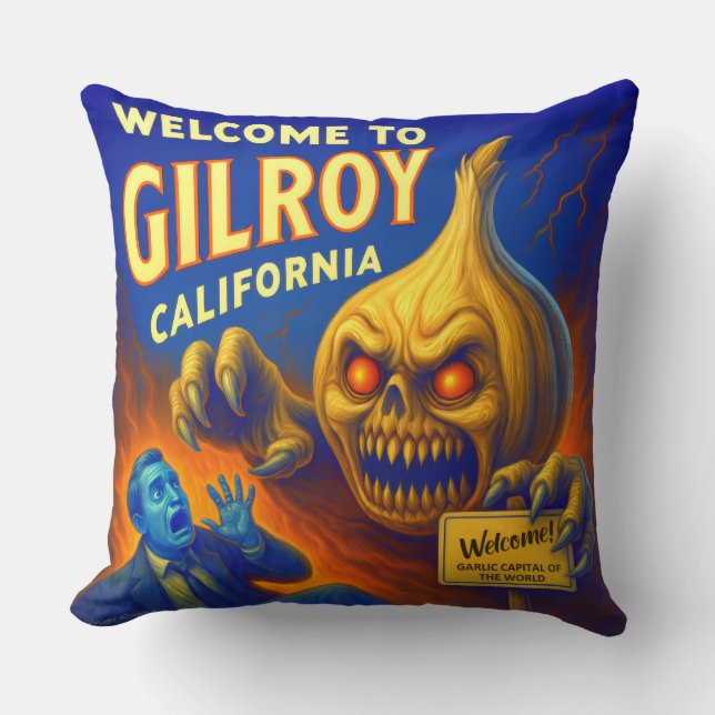 GILROY, CALIFORNIA 20" X 20" GARLIC THROW PILLOW.  CUSHION (Front)