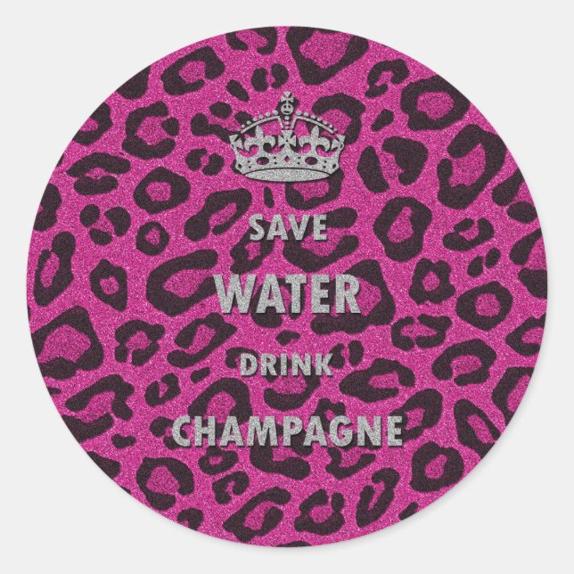 Gilry chic Save water drink champagne white Classic Round Sticker (Front)