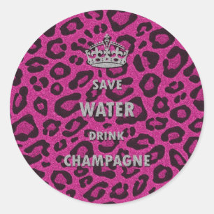 Gilry chic Save water drink champagne white Classic Round Sticker
