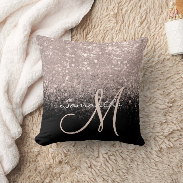 Gilry Monogram Rose Gold Glitter & Black Cushion (Blanket)
