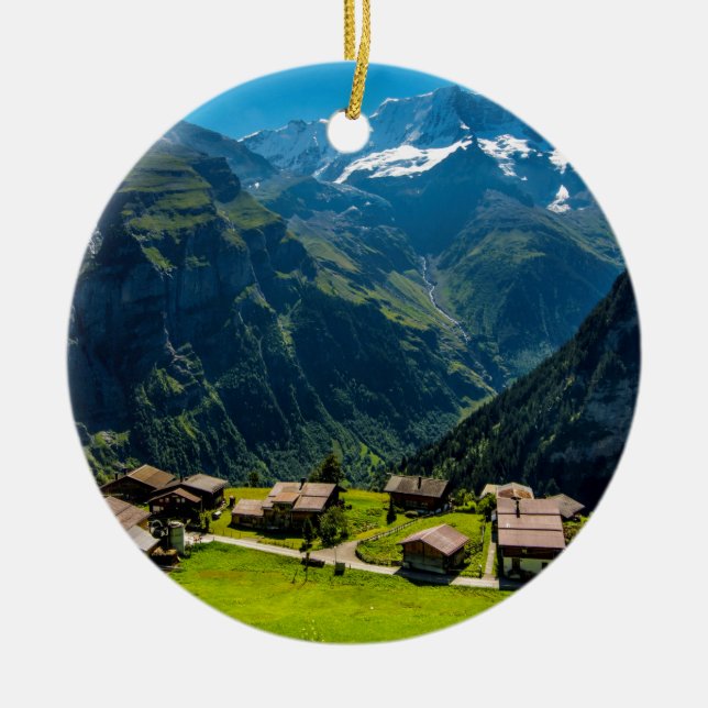 Gimmelwald In Swiss Alps - Switzerland Ceramic Tree Decoration (Front)