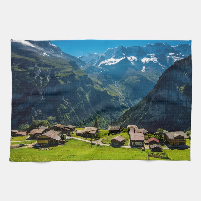 Gimmelwald In Swiss Alps - Switzerland Tea Towel (Horizontal)