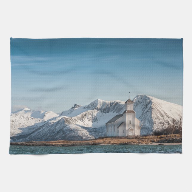 Gimsoy Church Lofoten Norway Tea Towel (Horizontal)