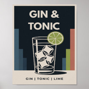 Gin and Tonic Vintage Art Deco Cocktail Graphic Poster