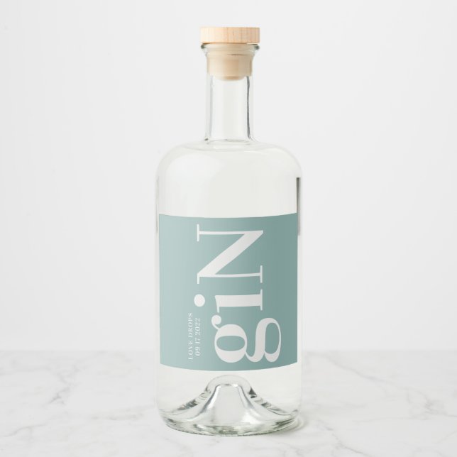 Gin Bottle Green Modern Simple Liquor Bottle Label (Front)