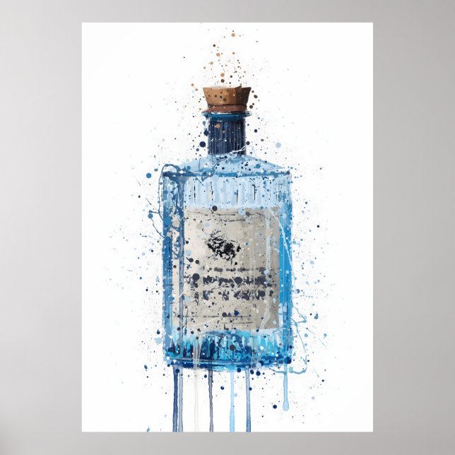 Gin Bottle Wall Art Print 'Blue Barrel' (Front)