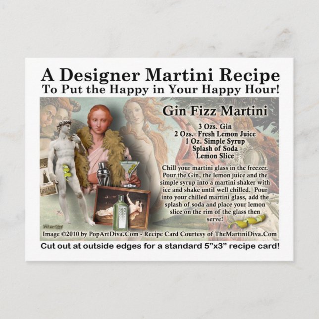 Gin Fizz Martini Recipe Postcard (Front)