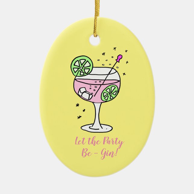 Gin Glass Cocktail Ceramic Tree Decoration (Front)