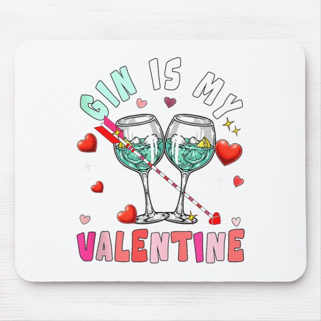 Gin Is My Valentine Hearts Matching Drinker Family Mouse Mat (Front)
