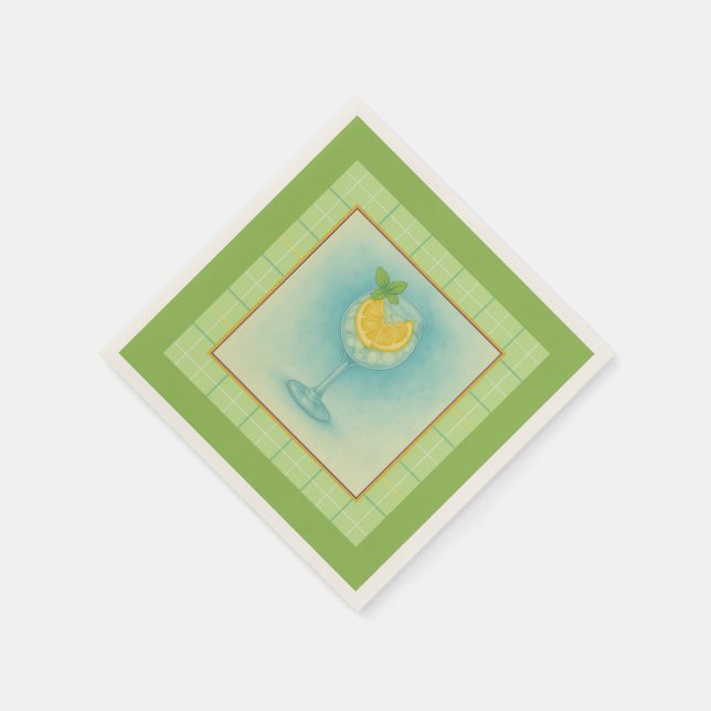 Gin & Tonic Cocktail Napkin – Mint Plaid (Corner)