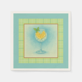 Gin & Tonic Cocktail Napkin – Mint Plaid