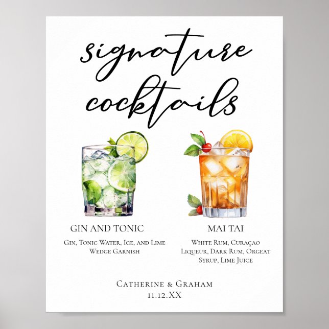 Gin & Tonic Mai Tai Signature Cocktails Menu Poster (Front)