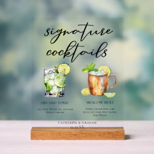 Gin & Tonic Moscow Mule Signature Cocktails Acrylic Sign