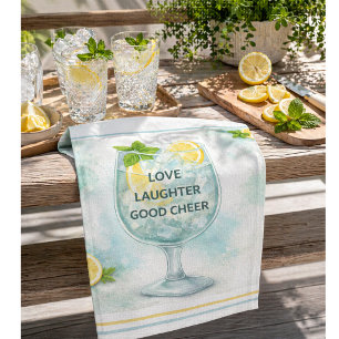 Gin & Tonic Tea Towel   Lemon Mint Kitchen Gift