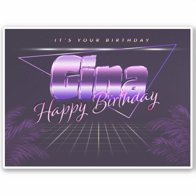 Gina Name First name lila retro Sticker Birthday (Front)