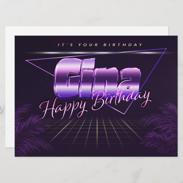 Gina Name First Name lilac retro card birthday (Front/Back)