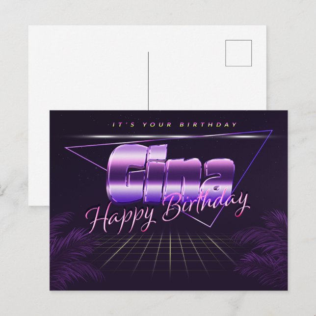 Gina Name First name purple postcard birthday (Front/Back)