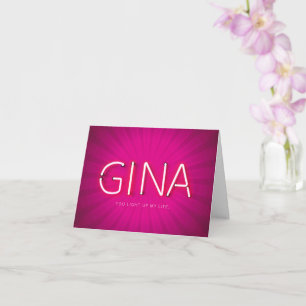 Gina name in glowing neon lights card