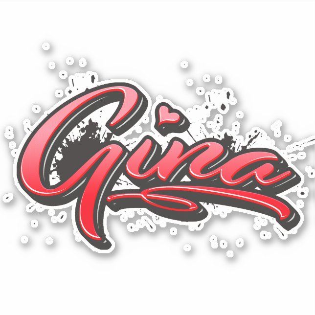 Gina red Heart Graffiti Decal Sticker (Front)