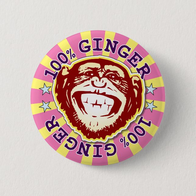 Ginger 100% Funny Funky Monkey Badge (Front)