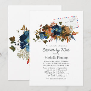 Ginger and Navy Floral Bridal Shower by Mail Invitation