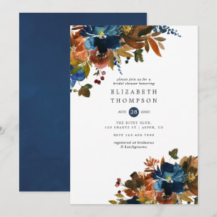 Ginger and Navy Floral Bridal Shower Invitation