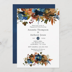 Ginger and Navy Floral Engagement Party Invitation