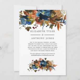 Ginger and Navy Floral Reduced Wedding Guest List Announcement