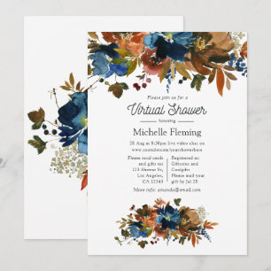 Ginger and Navy Floral Virtual Baby Shower Invitation