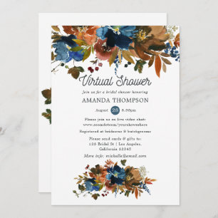 Ginger and Navy Floral Virtual Bridal Shower Invitation