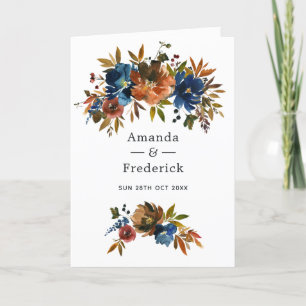 Ginger and Navy Floral Wedding Programme