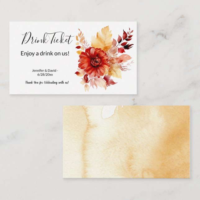 Ginger Autumn Floral Drink Ticket Enclosure Card (Front/Back)