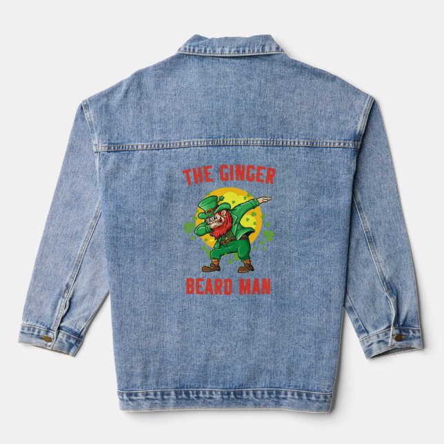 Ginger Beard Man Funny St Patrick's Irish Leprecha Denim Jacket (Back)