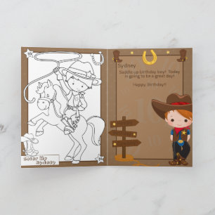 Ginger Boys Cowboy Colouring Page Happy Birthday Card