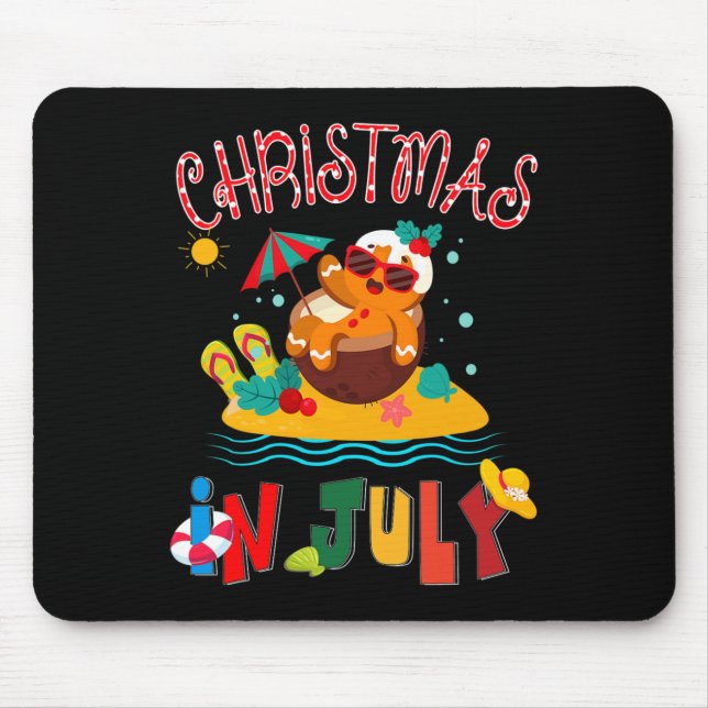 Ginger Bread Christmas In July Funny Beach Summer  Mouse Mat (Front)