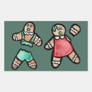 Ginger Bread Couple Snap Gingerbread man cookies   Rectangular Sticker
