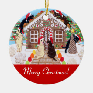 Ginger Bread House Labradors Painting Ceramic Tree Decoration